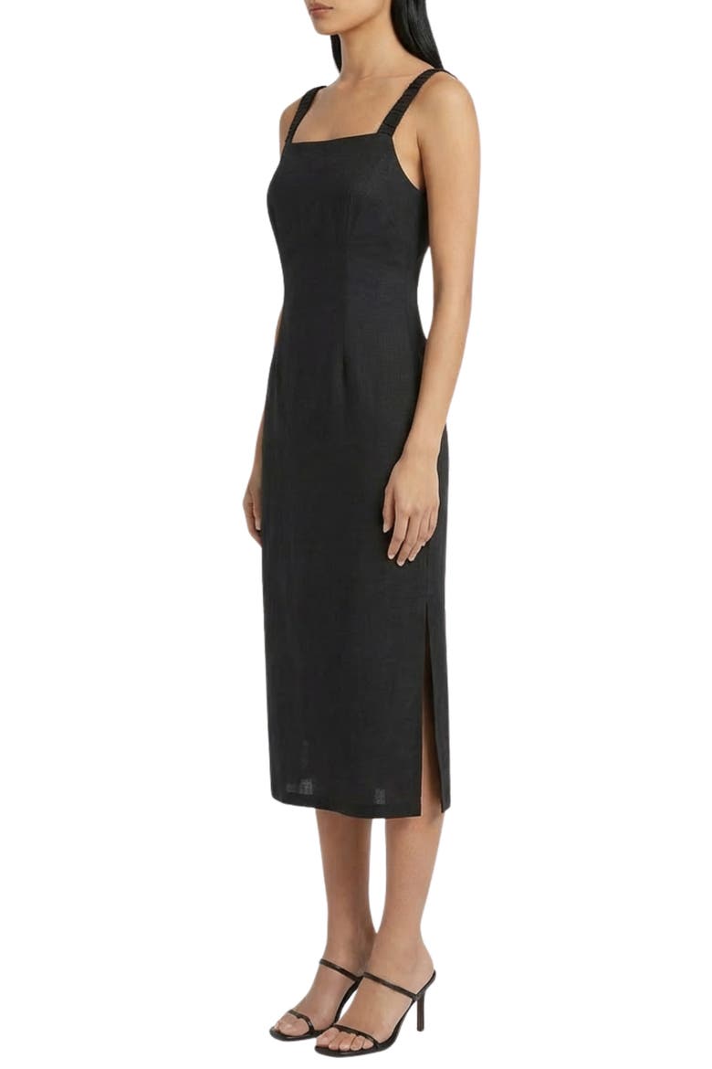 Linen Blend Midi Dress, Alternate, color, BLACK