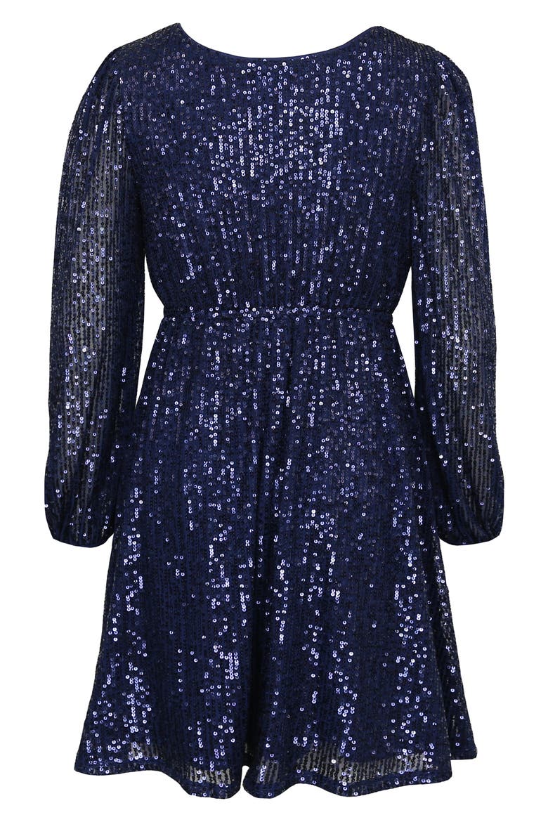 zunie sequin party dress Zunie Kids' Long Sleeve Sequin Dress in Navy at Nordstrom, Size 7