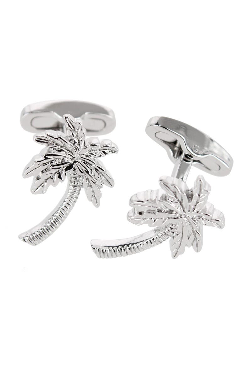 The Palm Court Palm Tree Cufflinks, Main, color, Silver