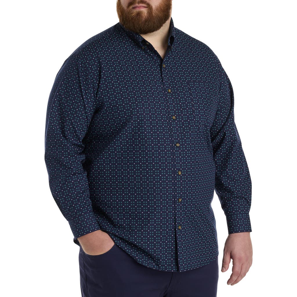 Harbor Bay By Dxl Big & Tall Easy-care Medallion Print Sport Shirt In Navy