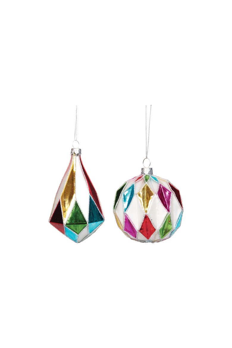 Boho Argyle Ornament Set of 2, Main, color, White