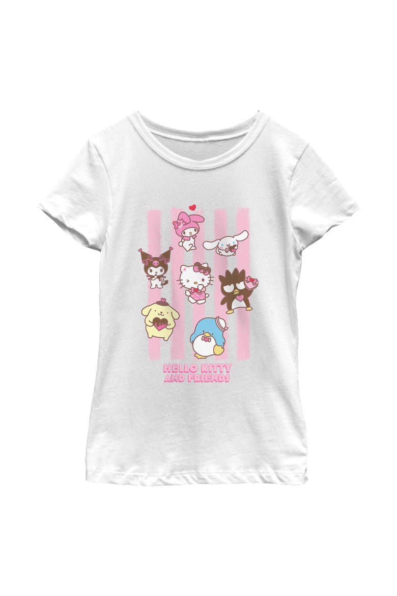 Girl's Hello Kitty Stripes and Friends  Graphic T-Shirt, Main, color, White