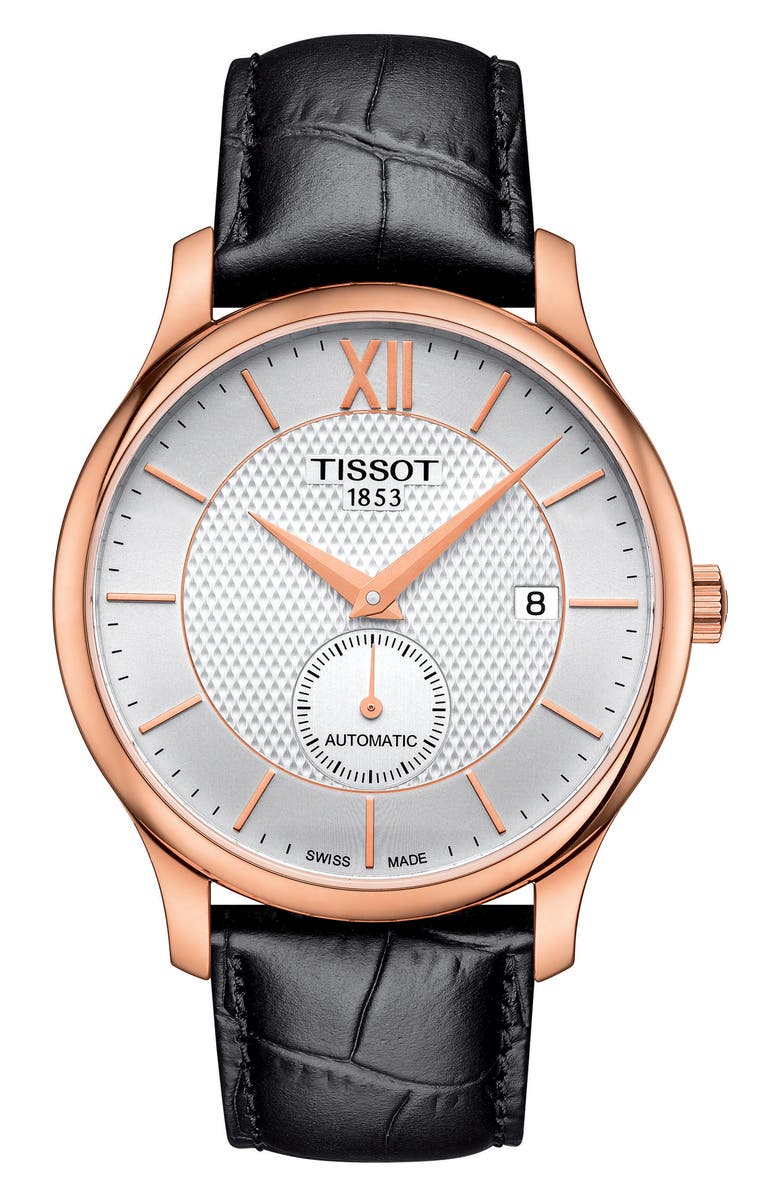 Tissot Tradition Automatic Leather Strap Watch, 40mm, Main, color, 