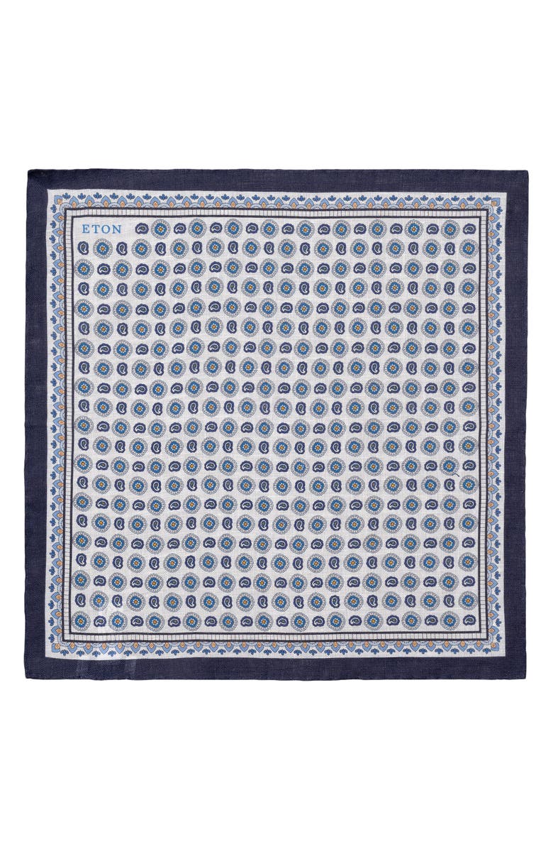 Eton Geometric Print Linen Pocket Square, Alternate, color, Navy