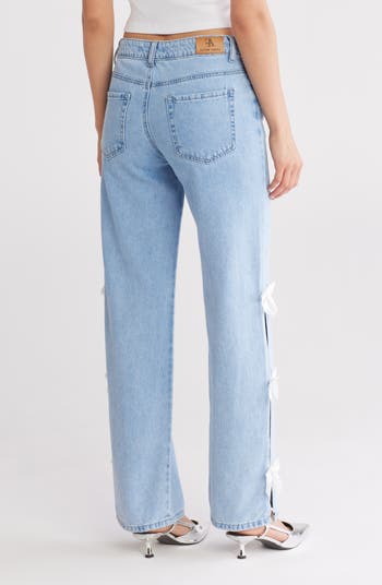 FLYING ANGEL Bow Covered Slit Wide Leg Jeans | Nordstromrack