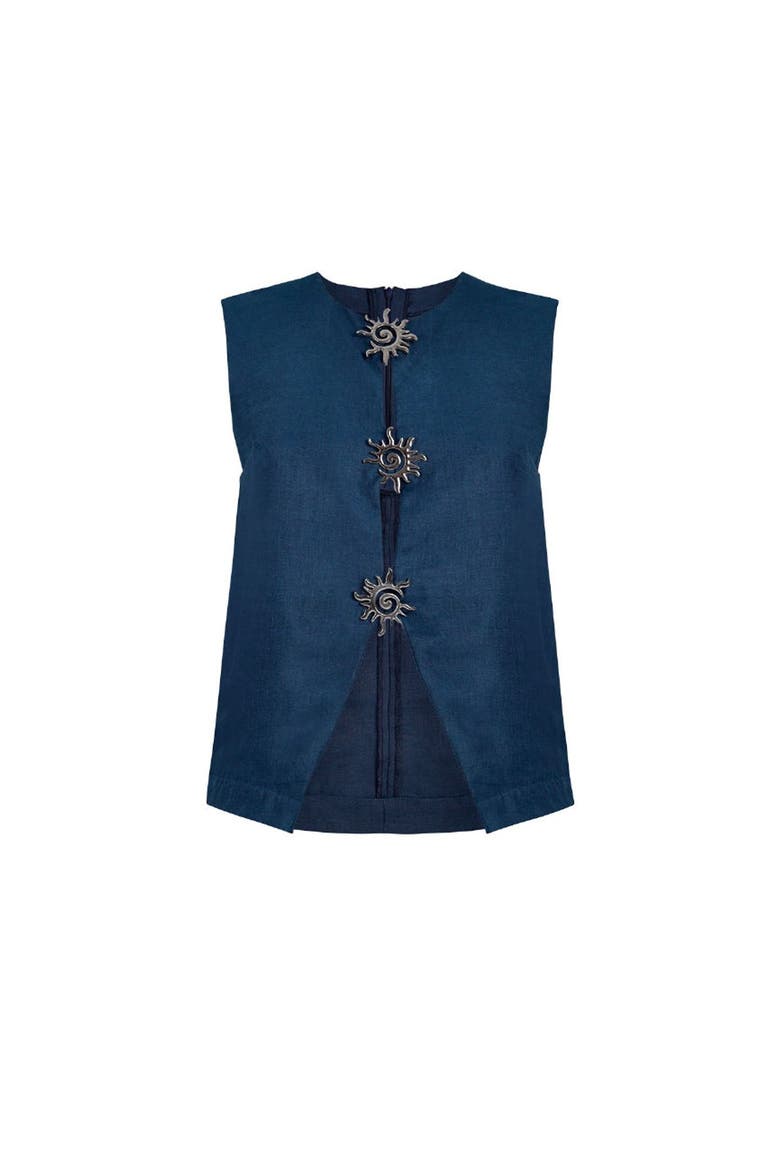 Sacred Sun Dafne Metallic Sun Vest In Linen, Alternate, color, NAVY BLUE