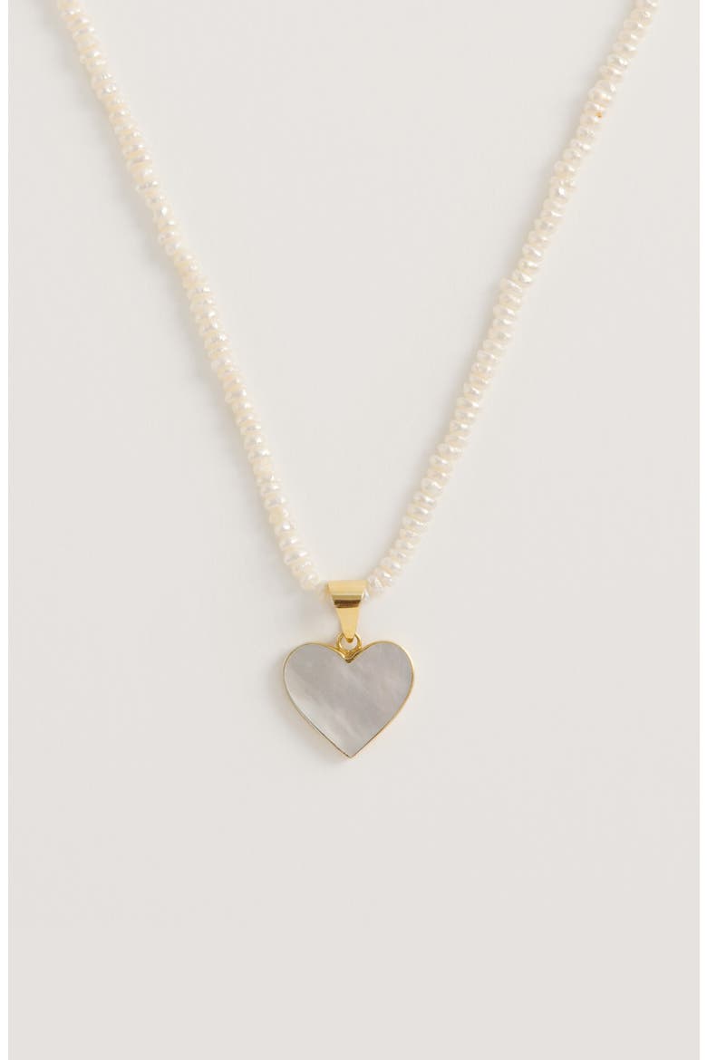 Seed Pearl Necklace with Mother of Pearl Heart Pendant, Alternate, color, Ivory