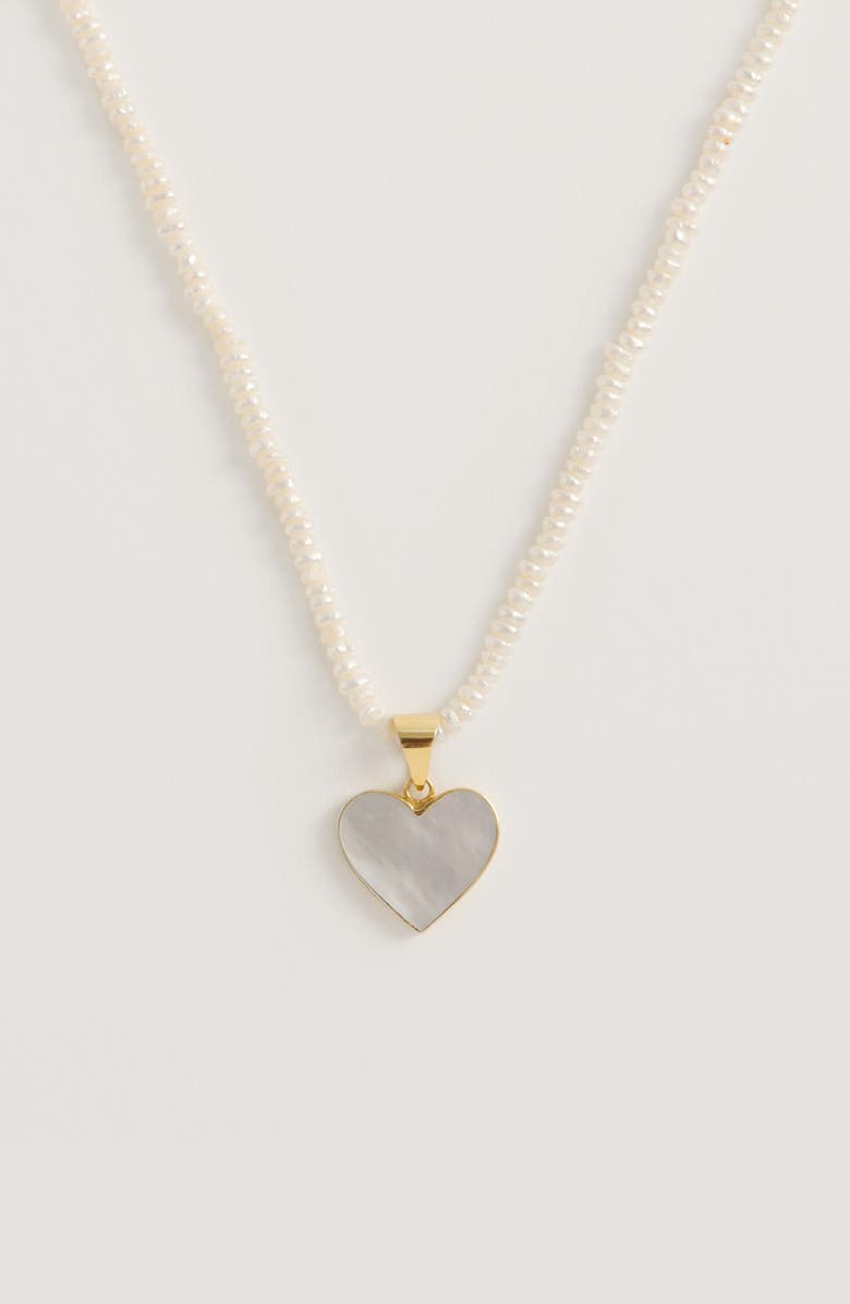 Freya Rose Seed Pearl Necklace with Mother of Pearl Heart Pendant, Alternate, color, Ivory