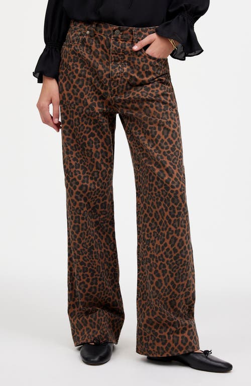 Shop Madewell Leopard Print Low Slung Baggy Jeans In Dark Coffee