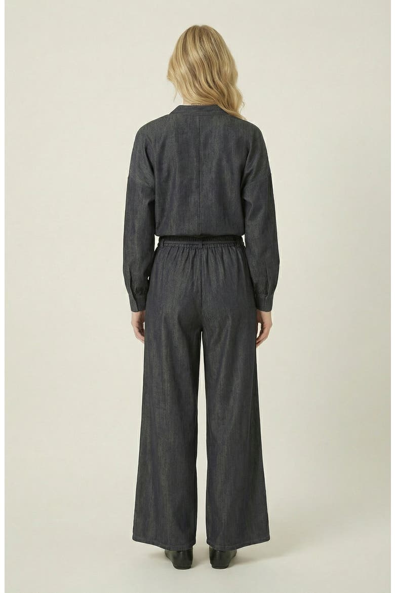 Relaxed Drawstring Wide-Leg Collared Lounge Set, Alternate, color, Dark Blue