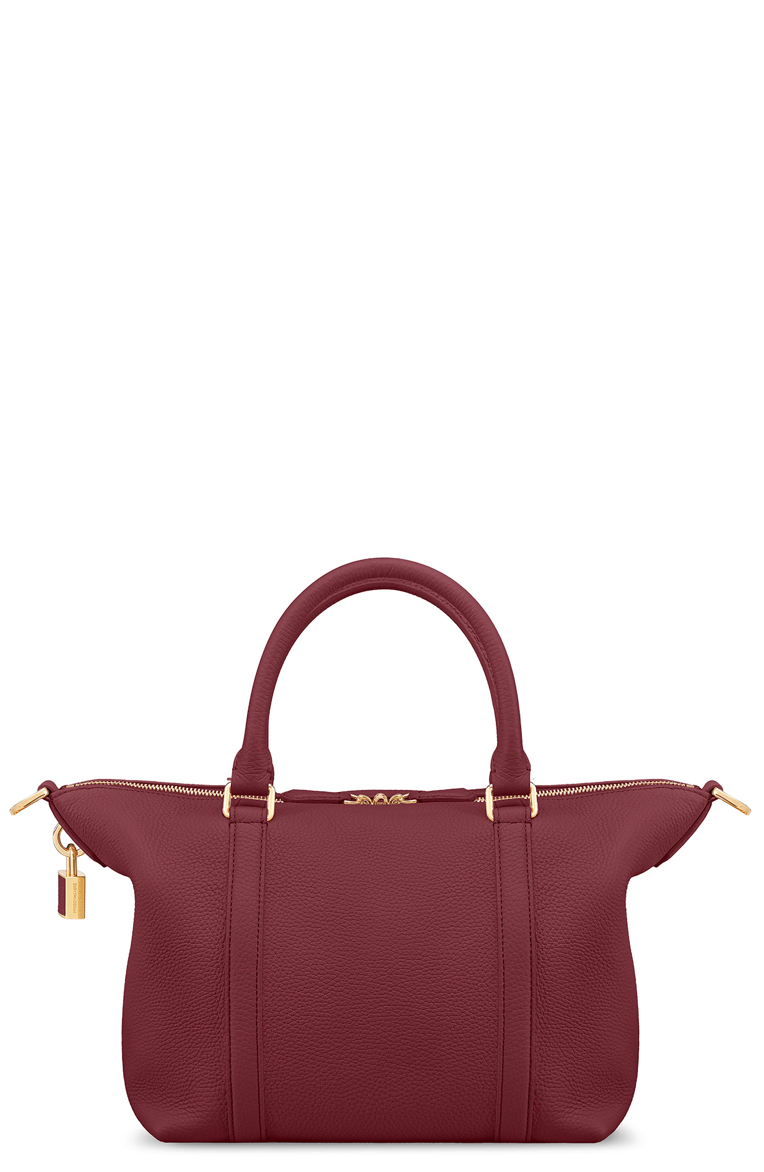 Small Leather Weekender, Alternate, color, Plum Red
