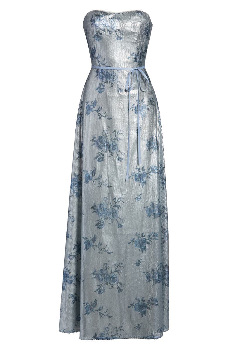 Marchesa Notte Strapless Print Sequin A-Line Gown, Alternate, color,