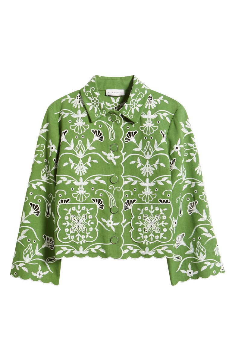 Elie Tahari The Marianna Cotton Eyelet Jacket, Alternate, color, Green / Sky White
