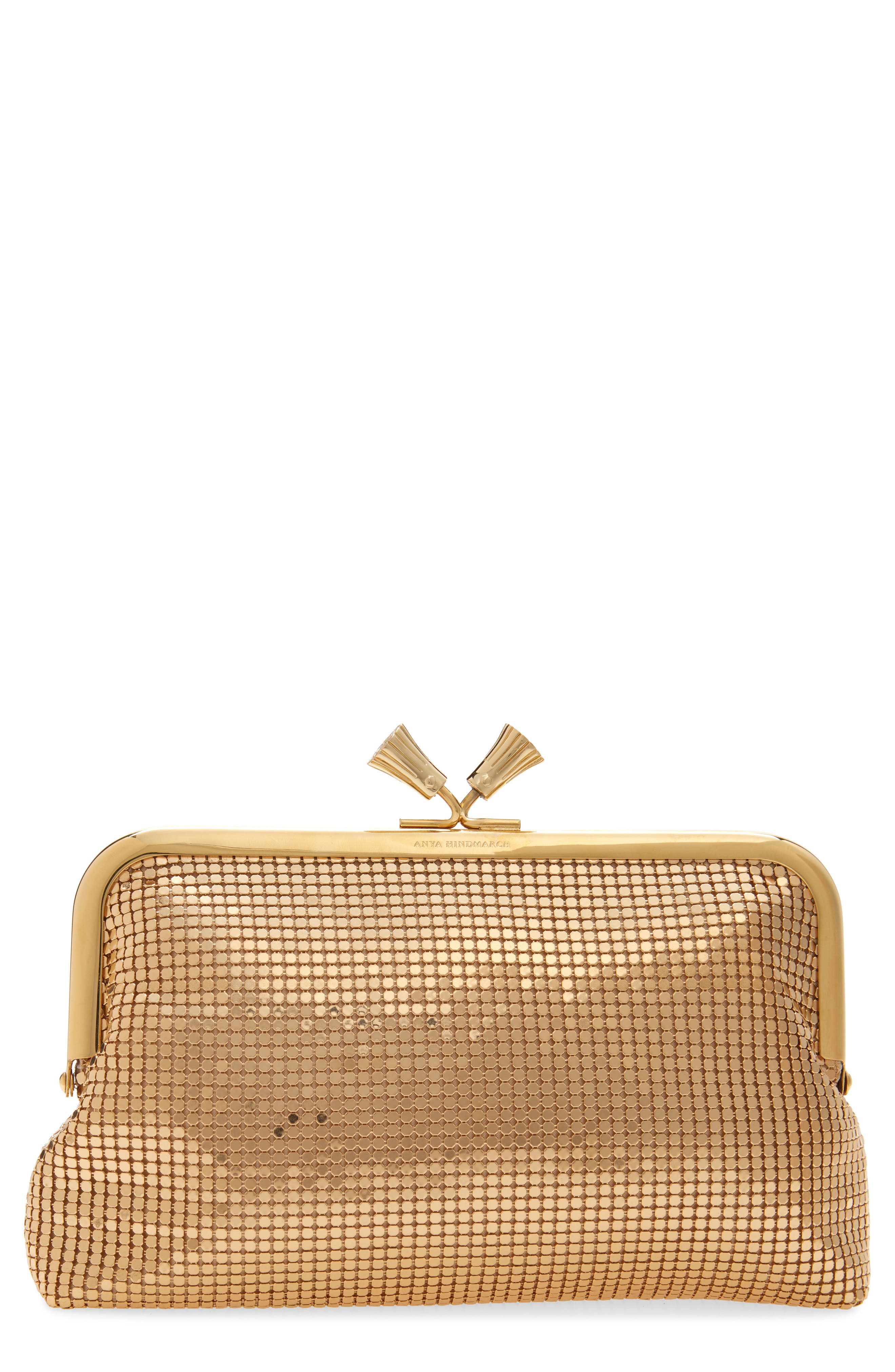 Anya Hindmarch Maud Metallic Mesh Clutch, Main, color, Gold