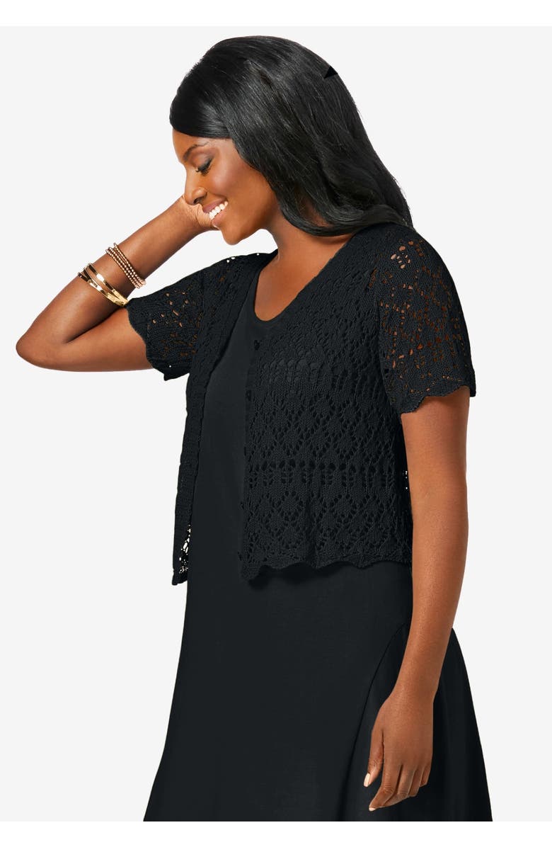 Jessica London Crochet Shrug, Alternate, color, Black