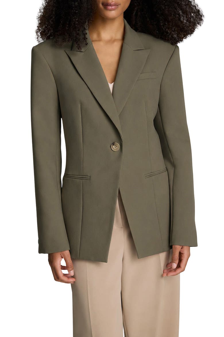 Peak Lapel Single Button Blazer, Main, color, TURTLE GREEN