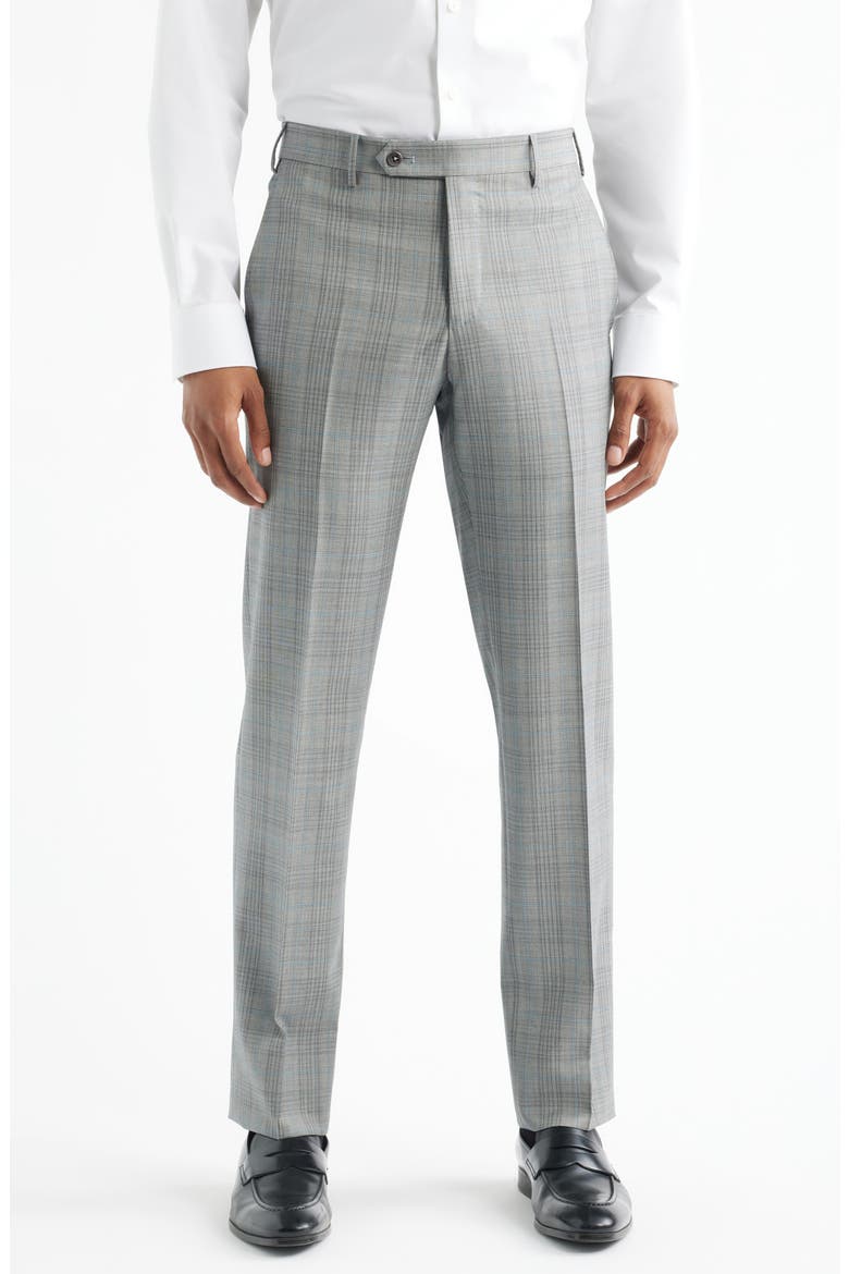 Parker Flat Front Plaid Wool Dress Pants, Main, color, STONE