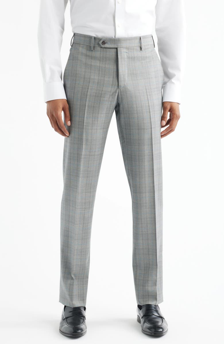 Zanella Parker Flat Front Plaid Wool Dress Pants, Main, color, Stone