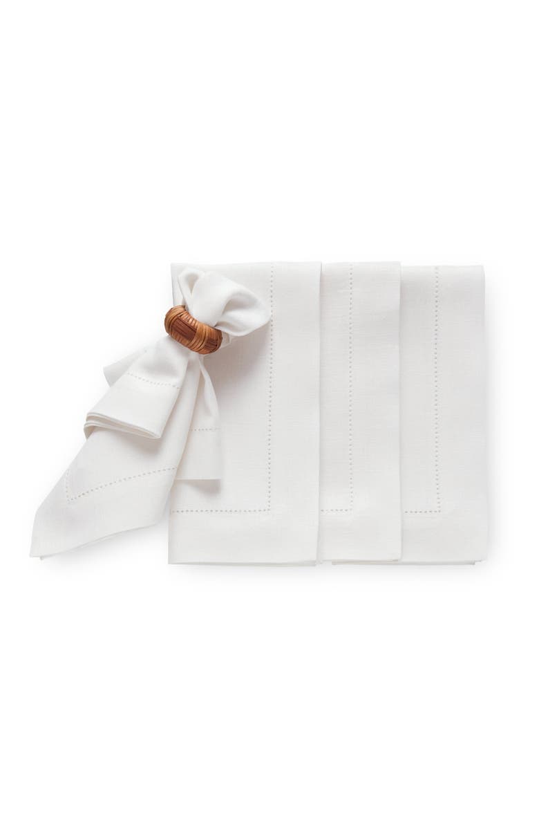 Solino Home Linen Dinner Napkins - Medium Weight Hemstitch, 20" x 20", Main, color, White