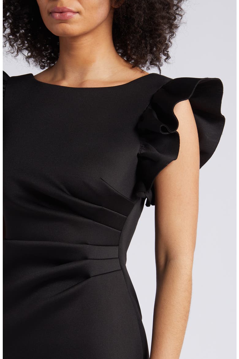 Ruffle Sleeve Scuba Crepe Cocktail Sheath Dress, Alternate, color, BLACK