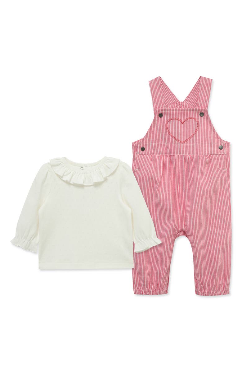 Little Me Long Sleeve Top & Stripe Overalls Set, Main, color, Pink