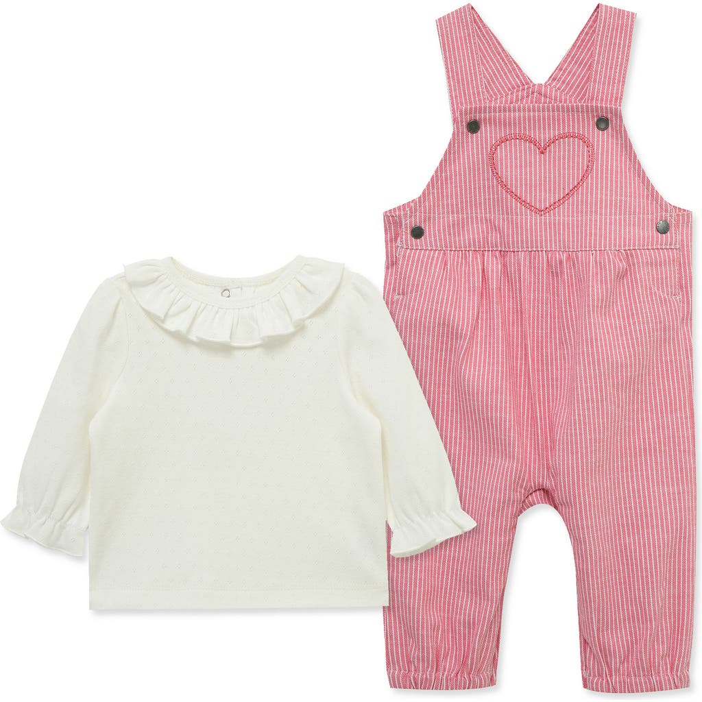 Little Me Long Sleeve Top & Stripe Overalls Set In Multi