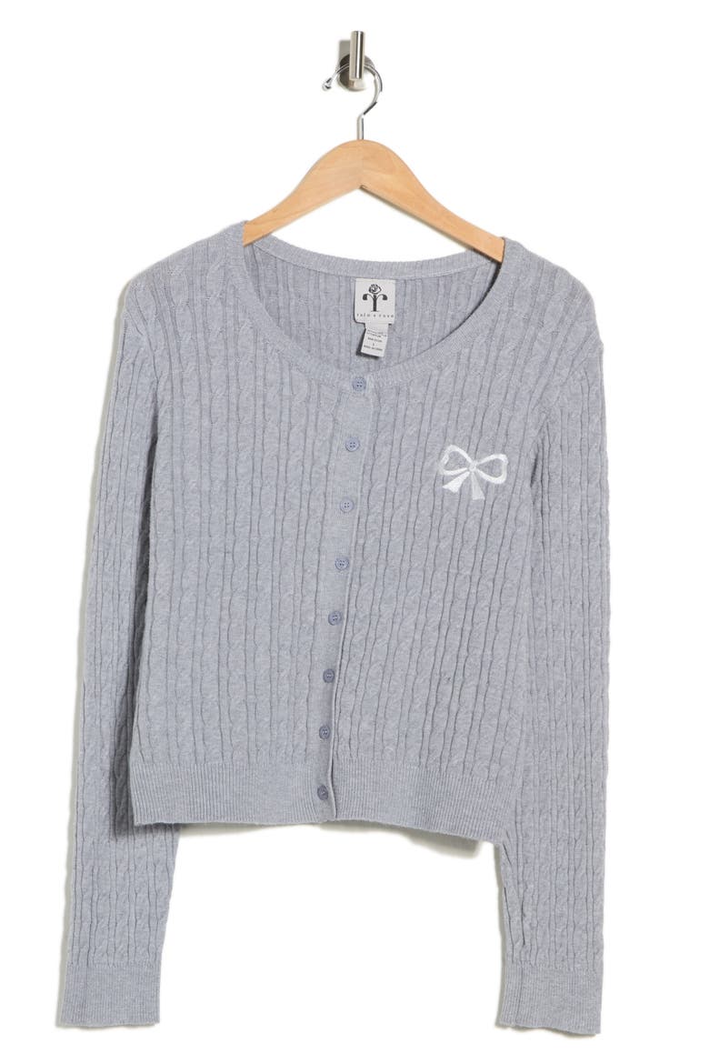 Bow Embroidered Cable Knit Cardigan, Main, color, GREY