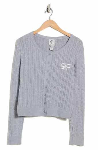 RAIN AND ROSE Bow Embroidered Cable Knit Cardigan