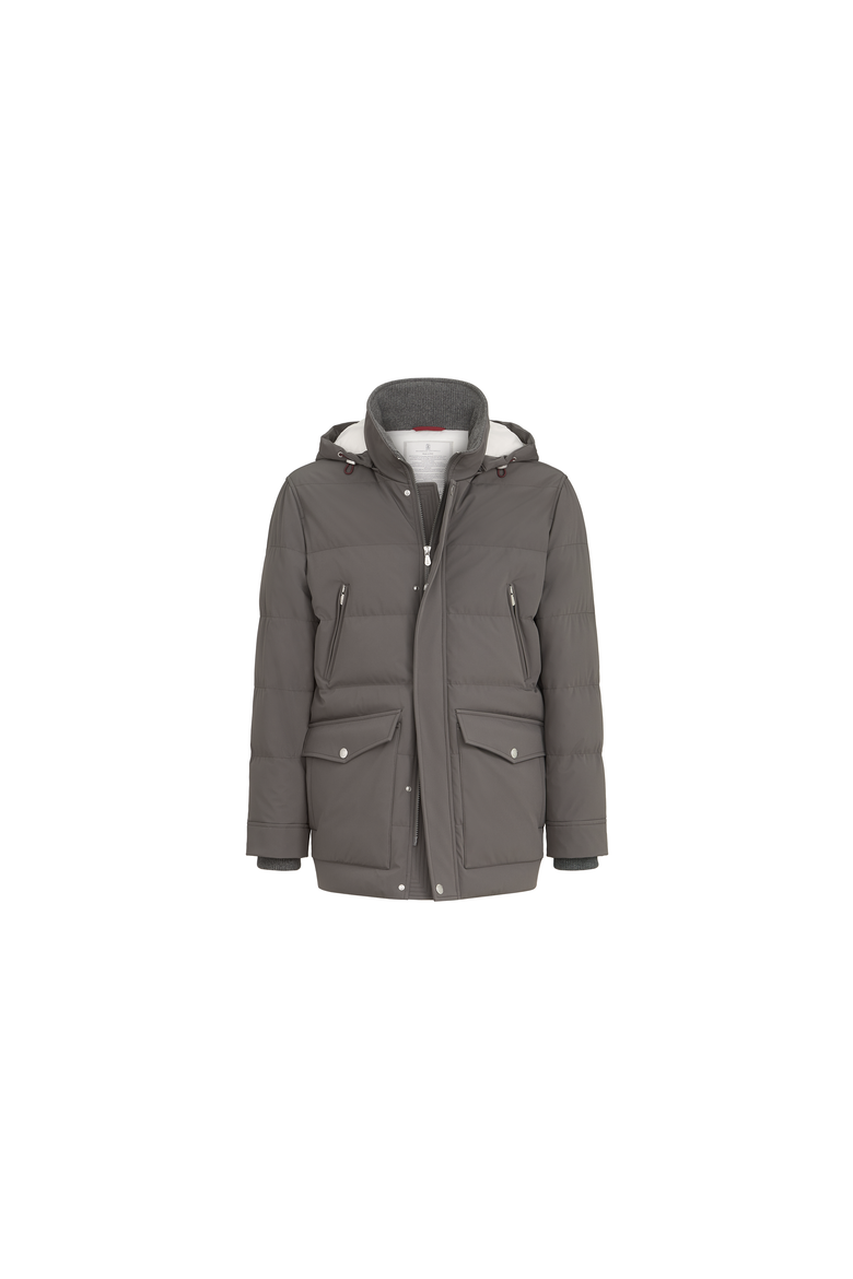 Stretch bonded nylon down parka with detachable hood, Alternate, color, Lead