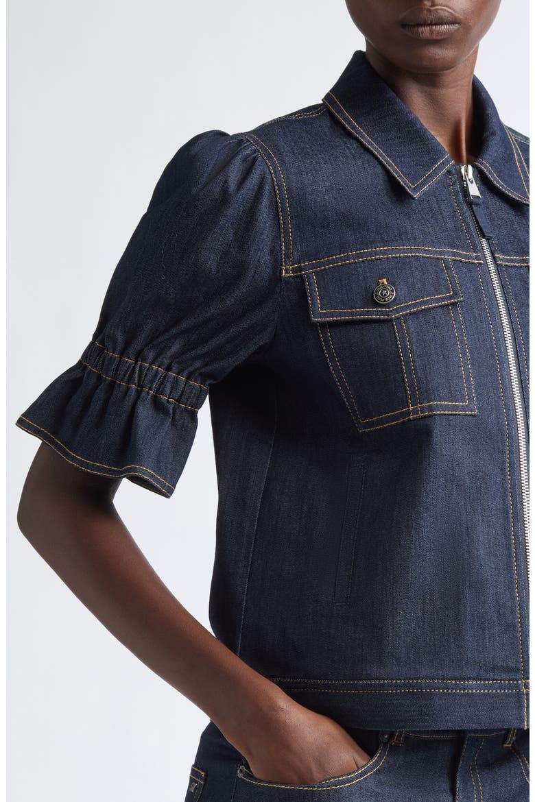 Holly Puff Shoulder Denim Jacket, Alternate, color, INDIGO
