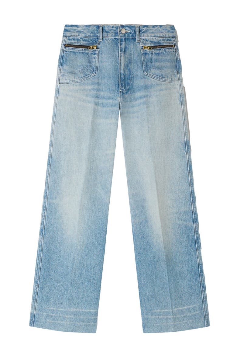 Faded straight zipped cotton jeans, Alternate, color, Blue jean