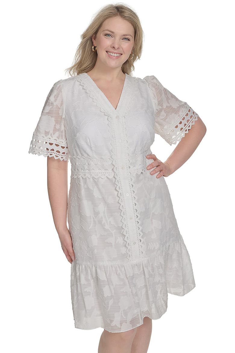 Floral Print Fit & Flare Shirtdress, Alternate, color, IVORY