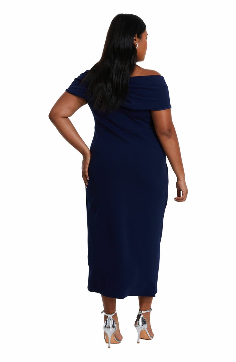 QUIZ Plus Size Bardot Pleated Detail Midi Dress, Alternate, color, 