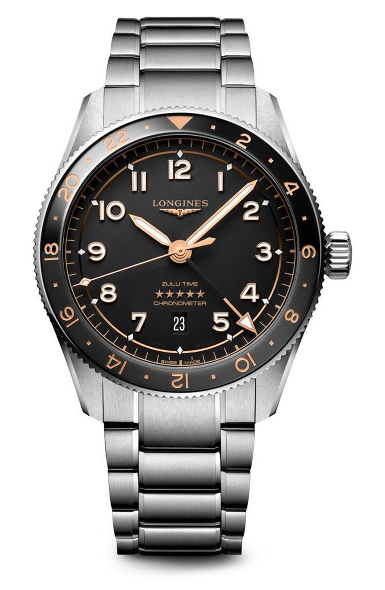 Longines Spirit Zulu Time Automatic Bracelet Watch, 42mm, Main, color, 