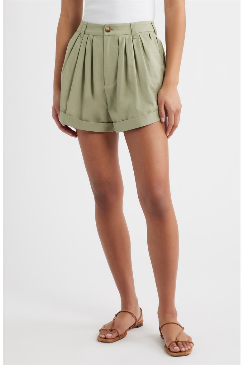 Declan Pleated Cotton Shorts, Main, color, TEA LEAF