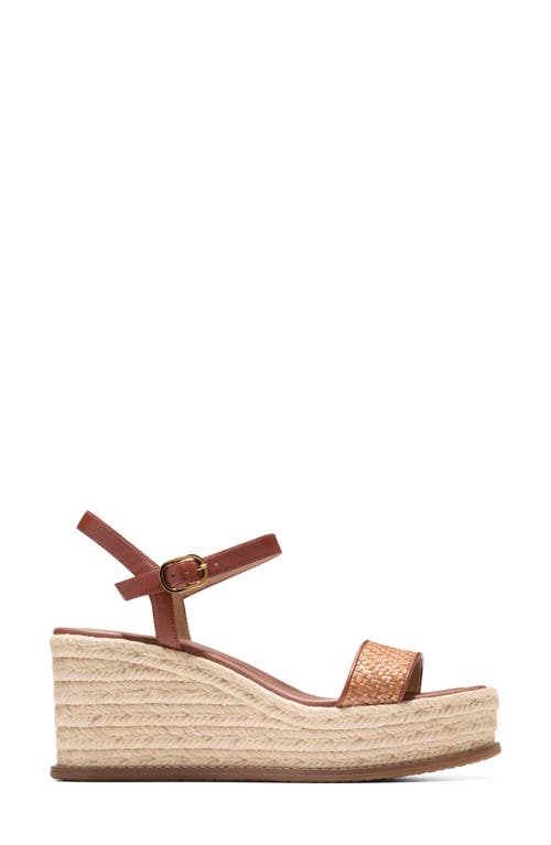 Cole Haan Keeton Cloudfeel Espadrille Ankle Strap Platform Wedge Sandal In Tan Raffia/dark Cuoio Leather