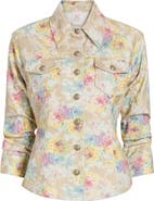 Cinq à Sept Ikat Bouquet Scrunchie Sleeve Denim Jacket
