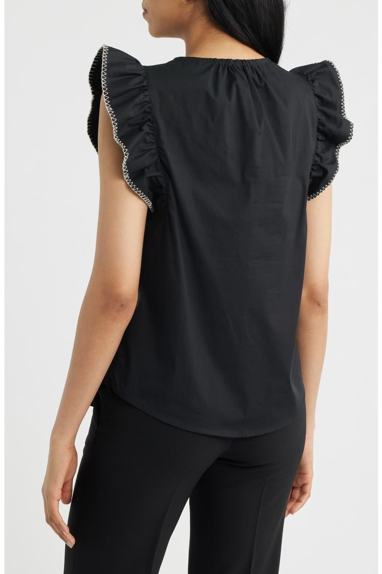 Blanket Stitch Flutter Sleeve Cotton Blend Top, Alternate, color, ANNE BLACK