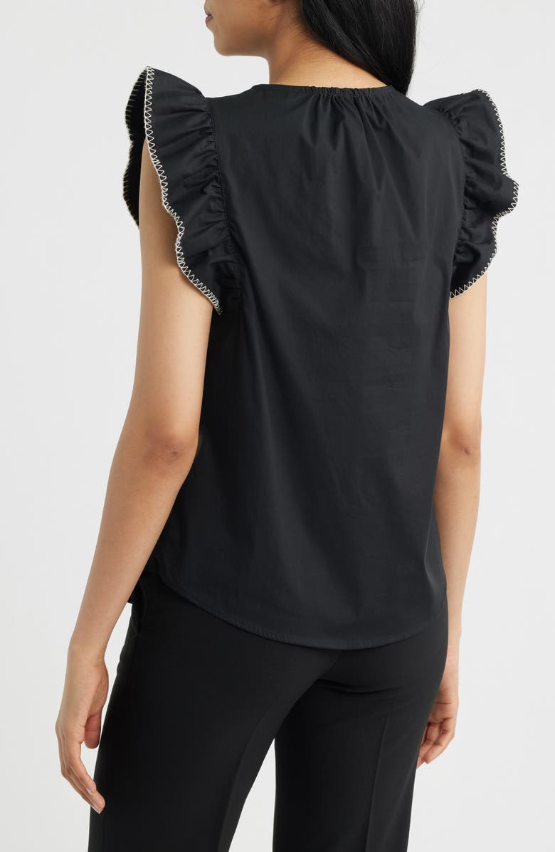 Anne Klein Blanket Stitch Flutter Sleeve Cotton Blend Top, Alternate, color, Anne Black