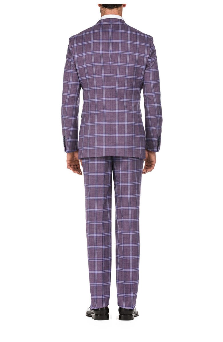 English Laundry Burgundy Plaid Slim Fit Peak Lapel Suit, Alternate, color, 
