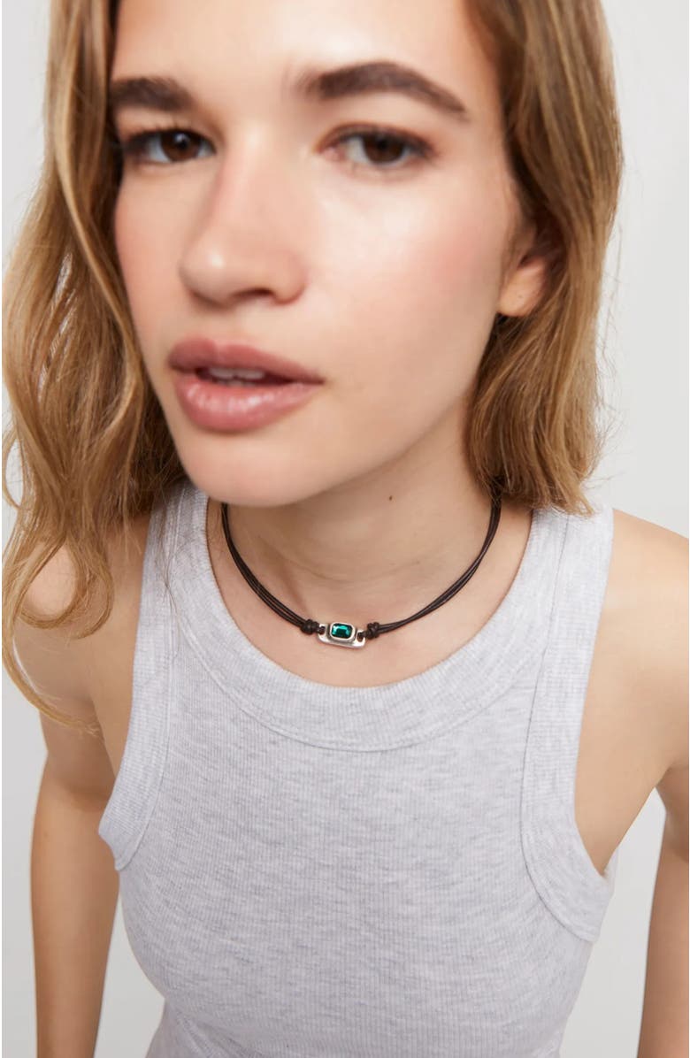 UNODE50 Green Crystal Leather Necklace, Alternate, color,