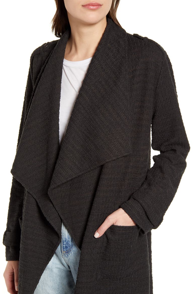 BB Dakota Revolution Drapey Bouclé Trench Coat, Alternate, color, CHARCOAL GREY