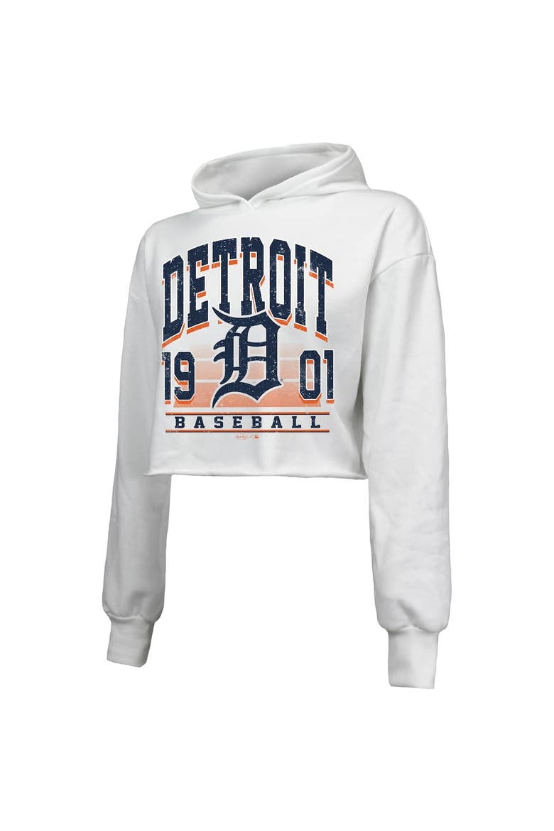 Women's Majestic Threads White Detroit Tigers Cropped Have A Field Day Tri-Blend Hoodie, Alternate, color, White