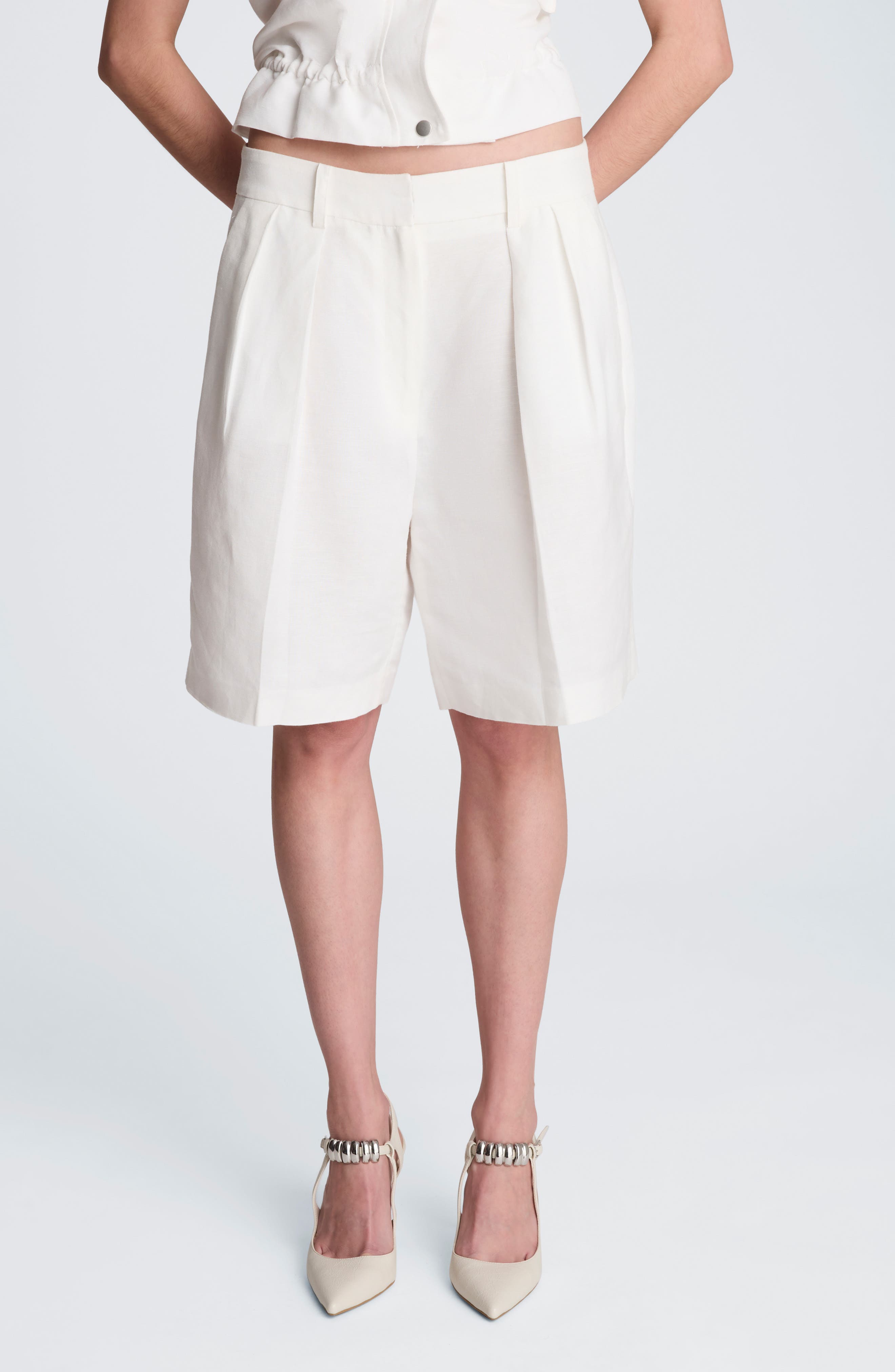 Pleated Linen Bermuda Shorts