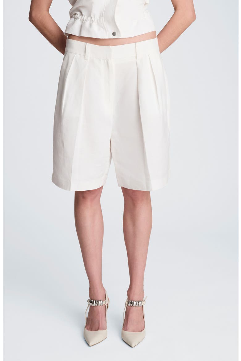 Pleated Linen Bermuda Shorts, Main, color, PURE WHITE