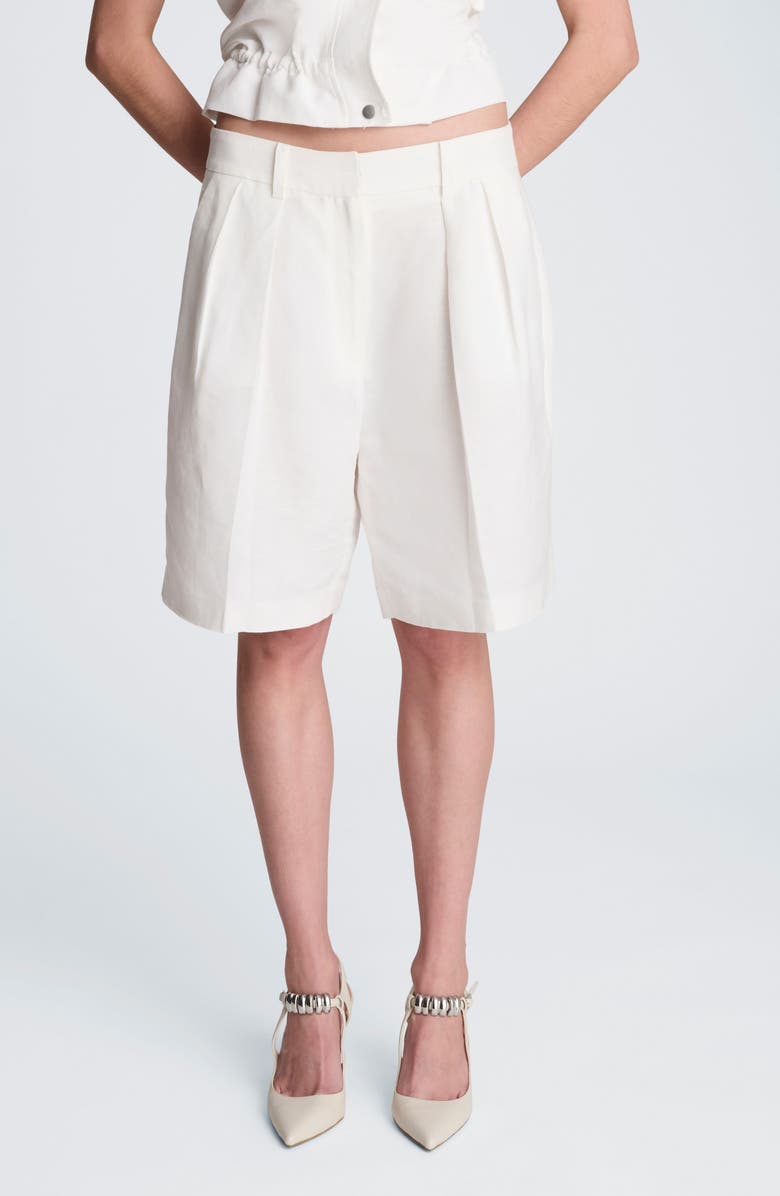 Kenneth Cole Pleated Linen Bermuda Shorts, Main, color, Pure White