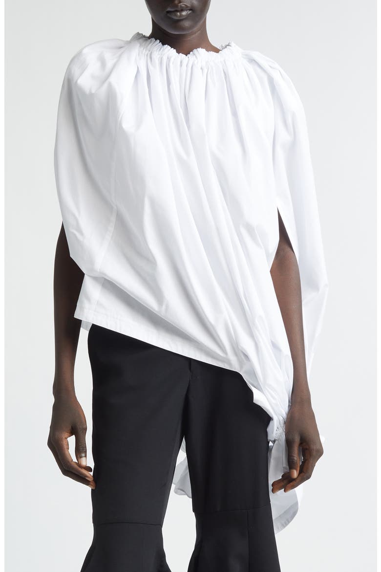Gathered Cotton Broadcloth Cocoon Top, Main, color, WHITE