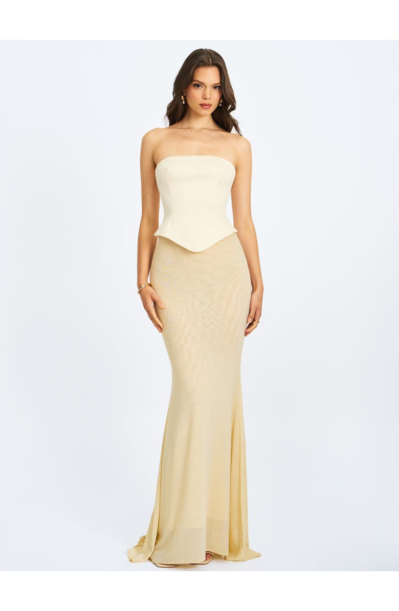 Miss Circle Adelina Peplum Mermaid Gown with Lace-up Back, Alternate, color, Butter Yellow