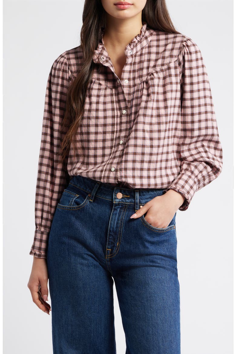 Alanna Gingham Long Sleeve Shirt, Main, color, GARNET ROSE COBALT