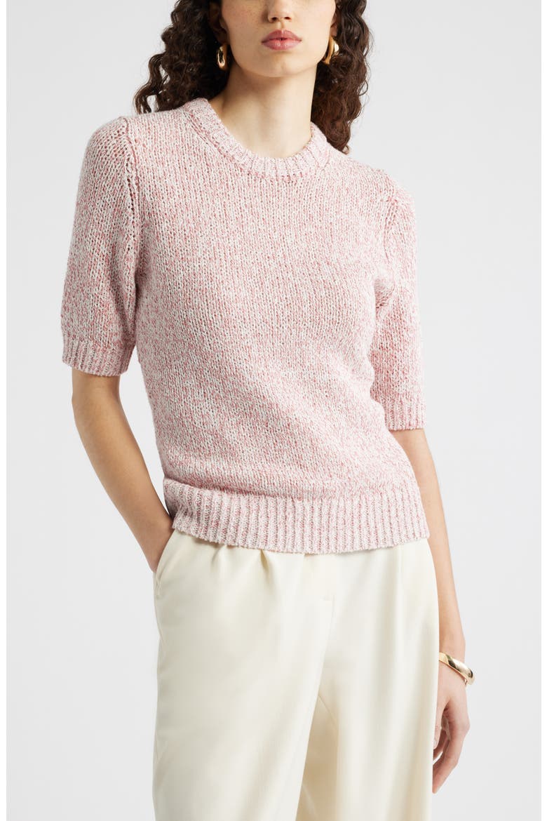 Elbow Sleeve Linen & Cotton Blend Sweater, Main, color, PINK COMPACT- IVORY MARL